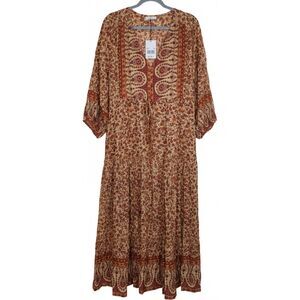 Aura womens large maxi long ankle dress rust earthtone boho tiered whimsigoth